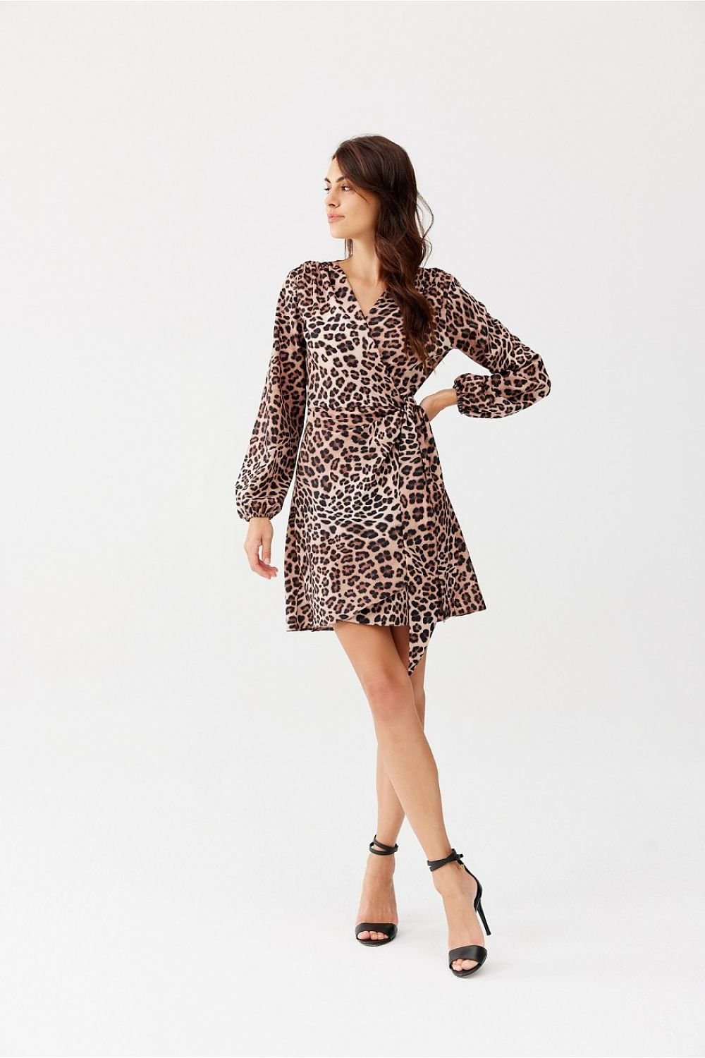 Elegant Wrap Mini Dress With Ruching Sleeves