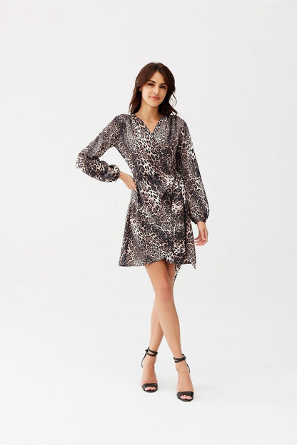 Elegant Wrap Mini Dress With Ruching Sleeves