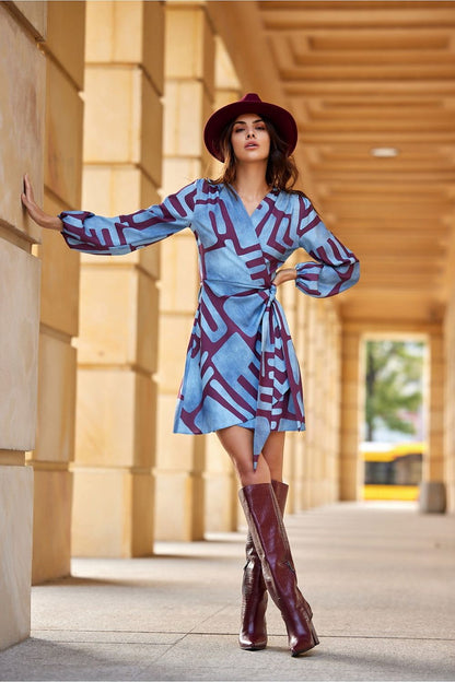 Elegant Wrap Mini Dress With Ruching Sleeves